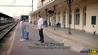 HUNT4K. Hunter meets girl on station..